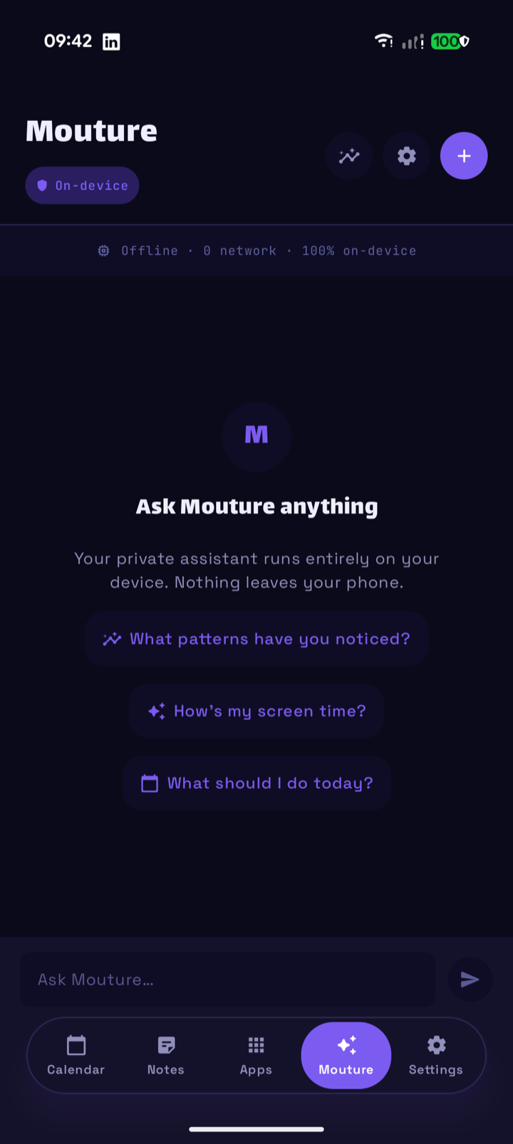 Mouture AI chat running entirely on-device