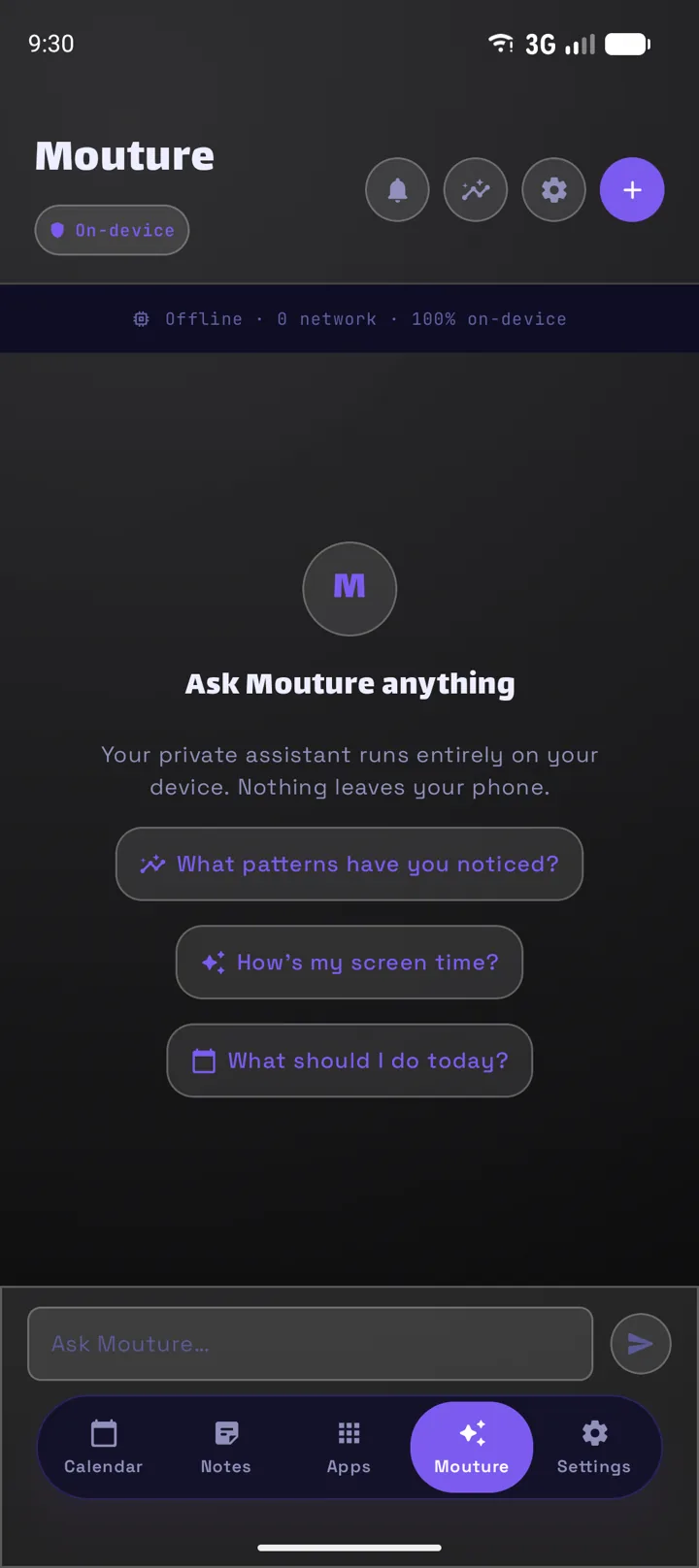 Chat Mouture AI tournant entièrement sur l'appareil