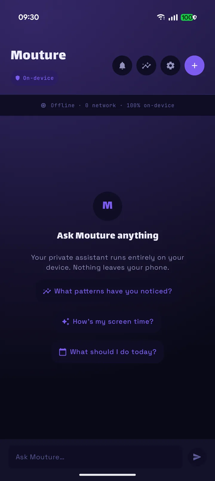 The Mouture AI page with detected routines and suggestions