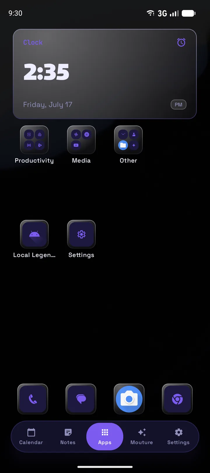 Écran d'accueil Mouture — launcher Android minimal