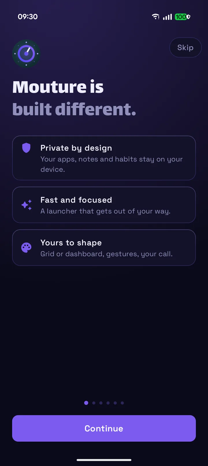 Mouture onboarding: private by design, fast and focused, yours to shape