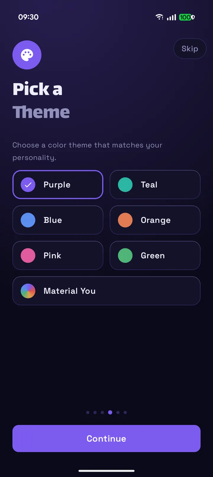 Mouture onboarding: pick an accent colour or Material You