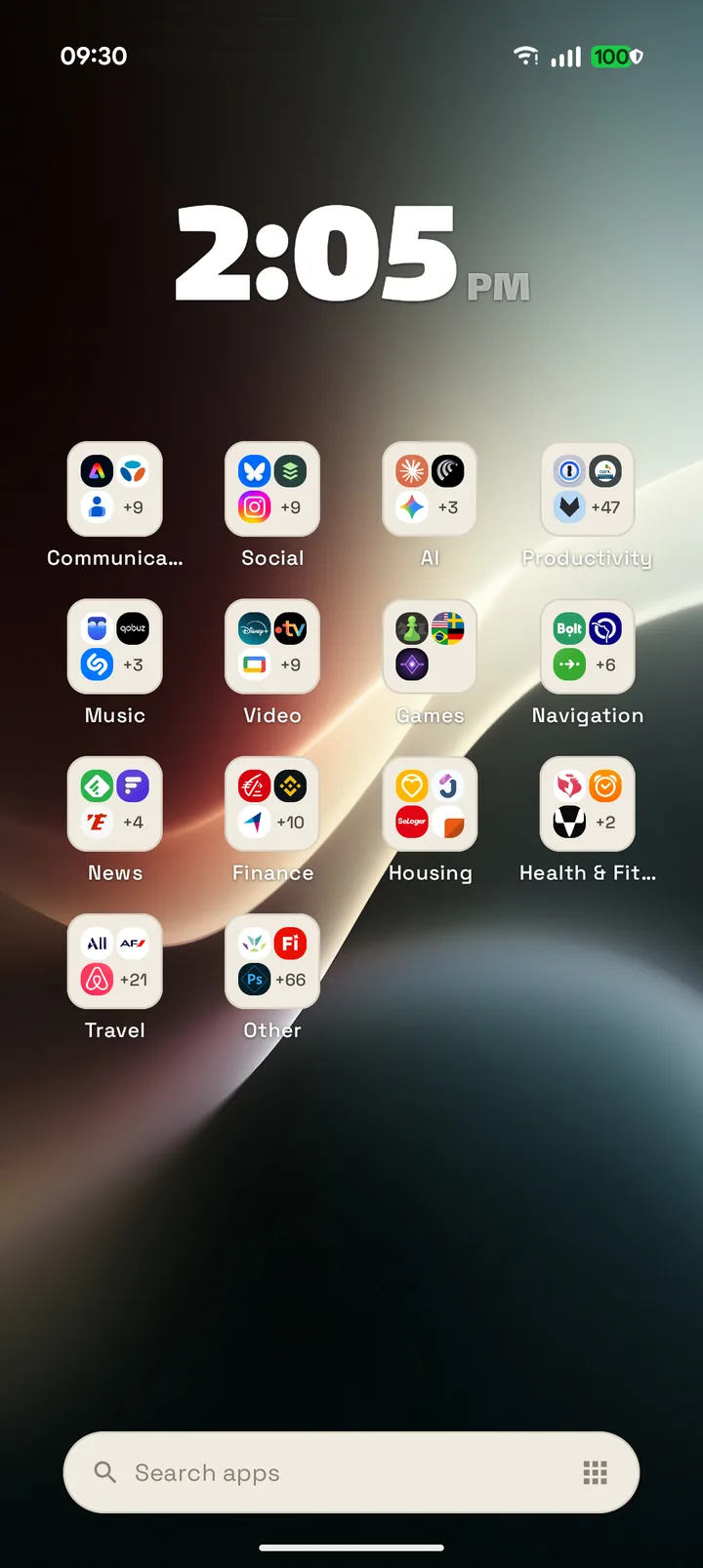 Mouture home screen with the light Editorial paper surface